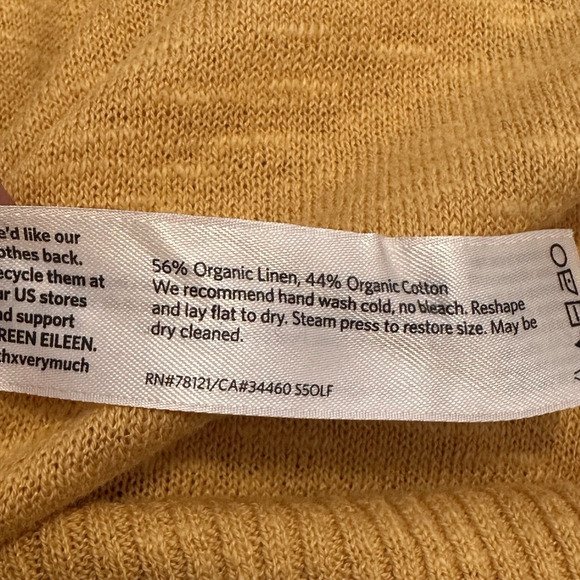 Eileen Fisher Petite Sm Sweater Open Cardigan Cotton Linen Slub Knit Yellow - Picture 6 of 8